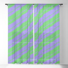 [ Thumbnail: Lime Green & Medium Slate Blue Colored Lined/Striped Pattern Sheer Curtain ]