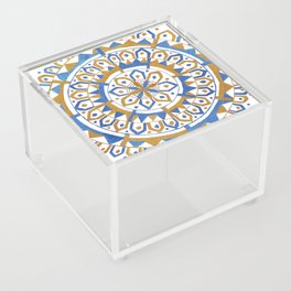 Metallic Blue and Gold Acrylic Painting Mandala Square with White Background Acrylic Box