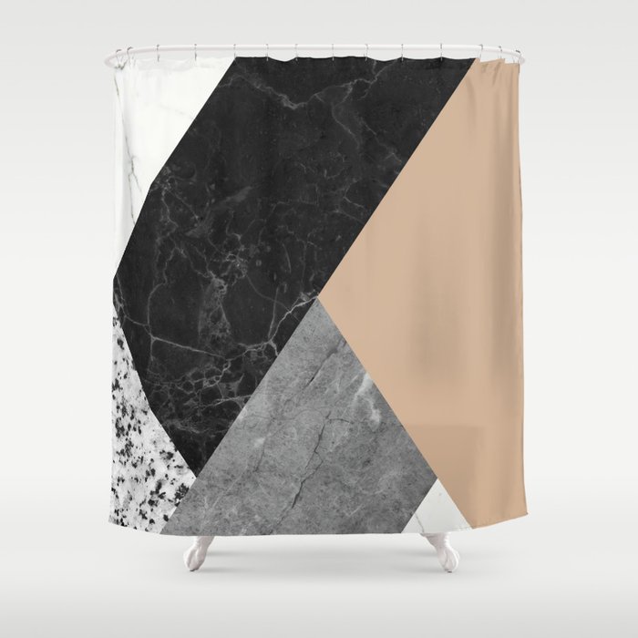 Black and White Marbles and Pantone Hazelnut Color Shower Curtain