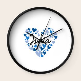 Julia, blue hearts Wall Clock