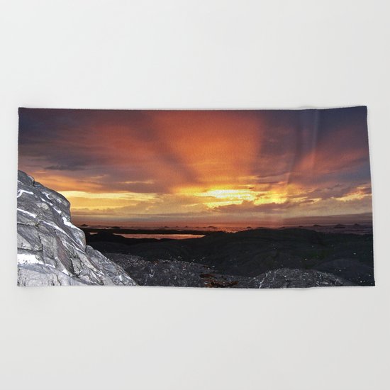 Sunset on the Rocks Beach Towel