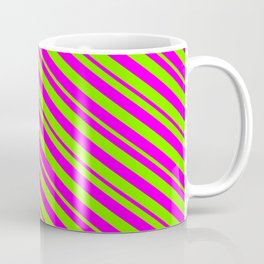 [ Thumbnail: Fuchsia and Green Colored Striped/Lined Pattern Coffee Mug ]