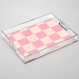 Retro Pink Gingham Boobs Drawing Acrylic Tray