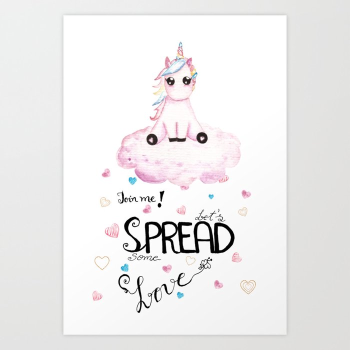 Cute Unicorn Sitting On Cloud Art Print By Aquarellesdemariastore