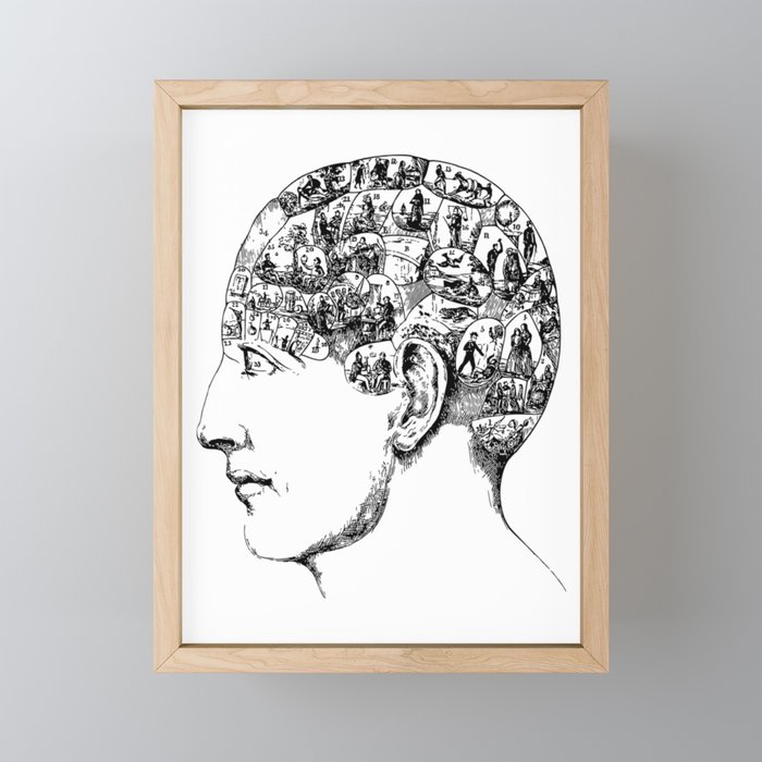 Phrenology Chart Head Psychology Psychiatry Science Design Framed Mini Art Print