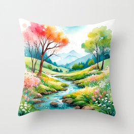 Fairytale Landscape - Spring Throw Pillow