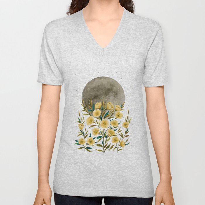 Moon Greeting- Yellow Evening Primrose V Neck T Shirt