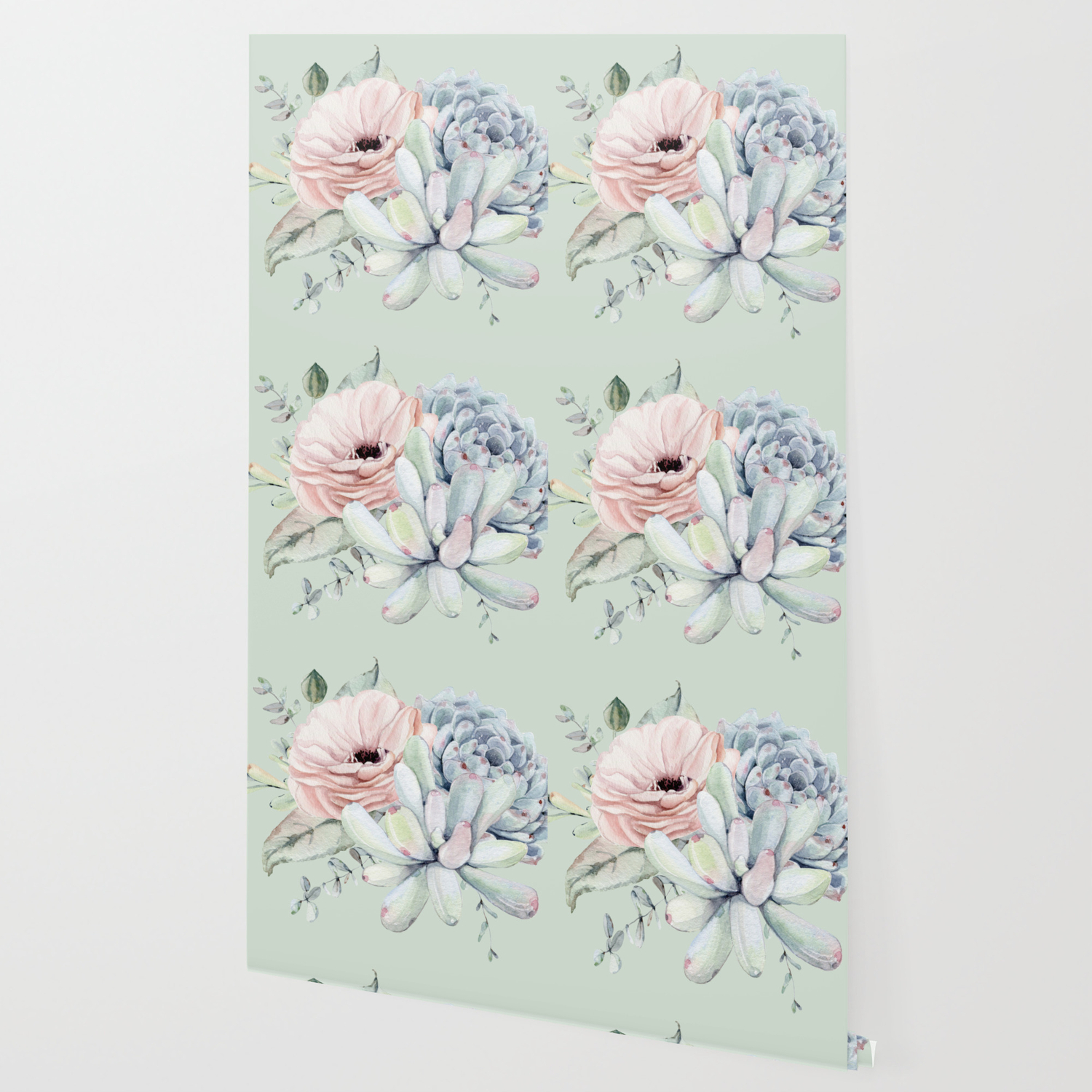 Delightful Mint Pink Succulents Wallpaper By Naturemagick Society6