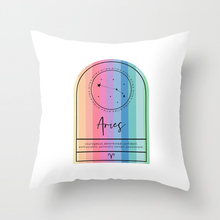 Aries Zodiac | Rainbow Stripe Throw Pillow