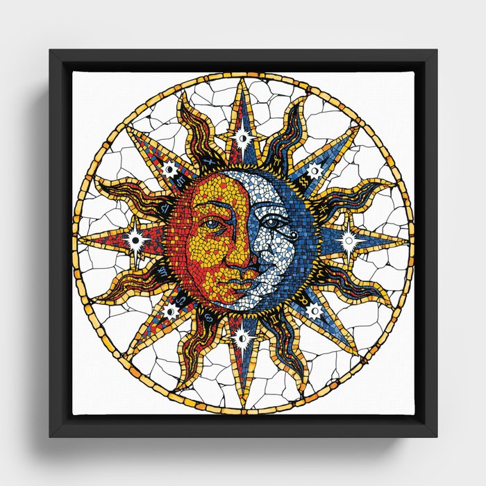 Celestial Mosaic Sun and Moon COASTER Framed Canvas