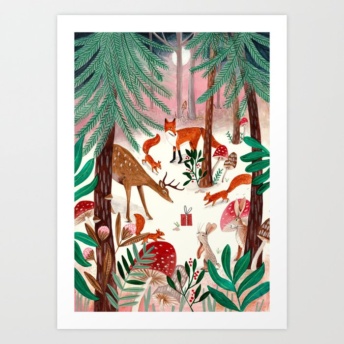 Whimsical woodland enchanted forest animals Art Print