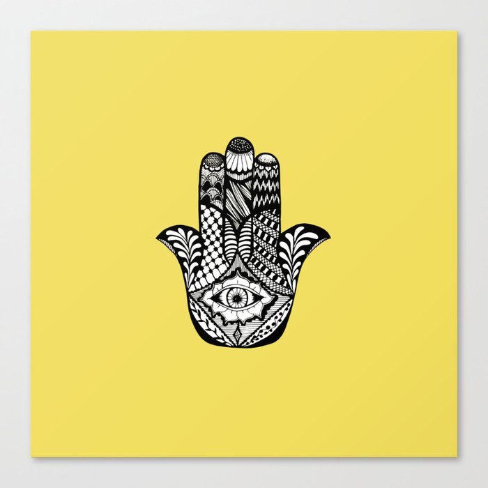 Hand Drawn Hamsa Hand of Fatima on Yellow Canvas Print