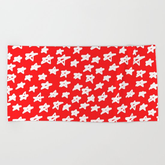 Stars on red background Beach Towel