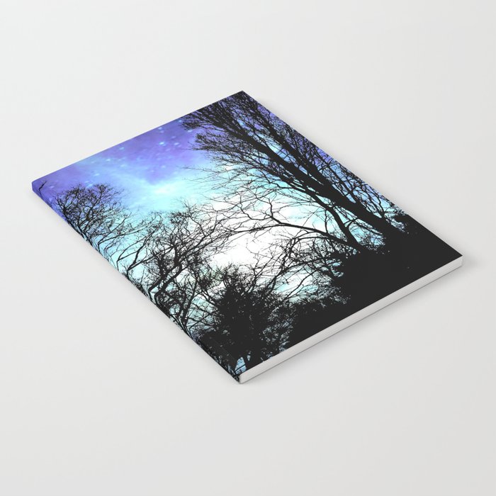 black trees periwinkle blue aqua space Notebook