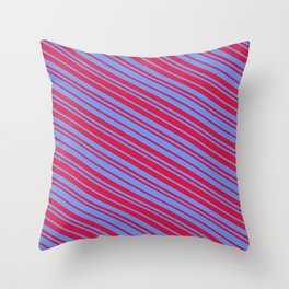 [ Thumbnail: Crimson and Cornflower Blue Colored Lines Pattern Throw Pillow ]