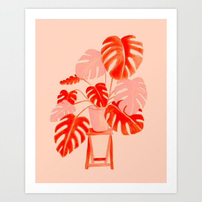 Coral Monstera Art Print