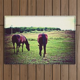 Horses Grazing Outdoor Rug