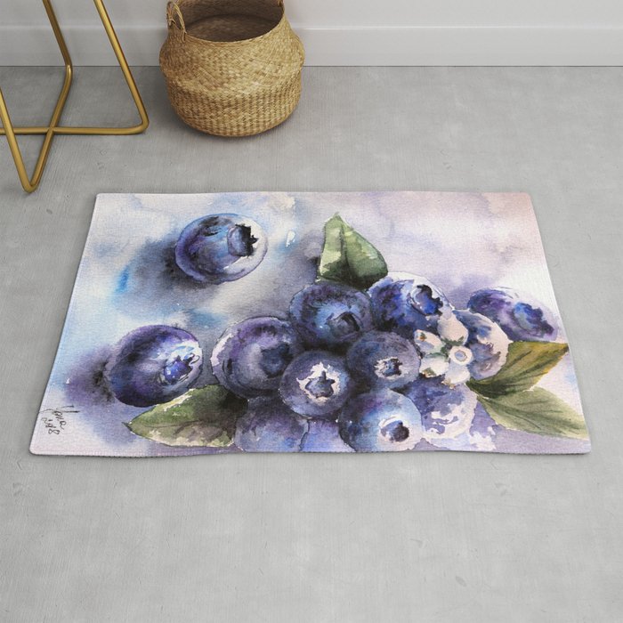 Watercolor Blueberries - Food Art Rug