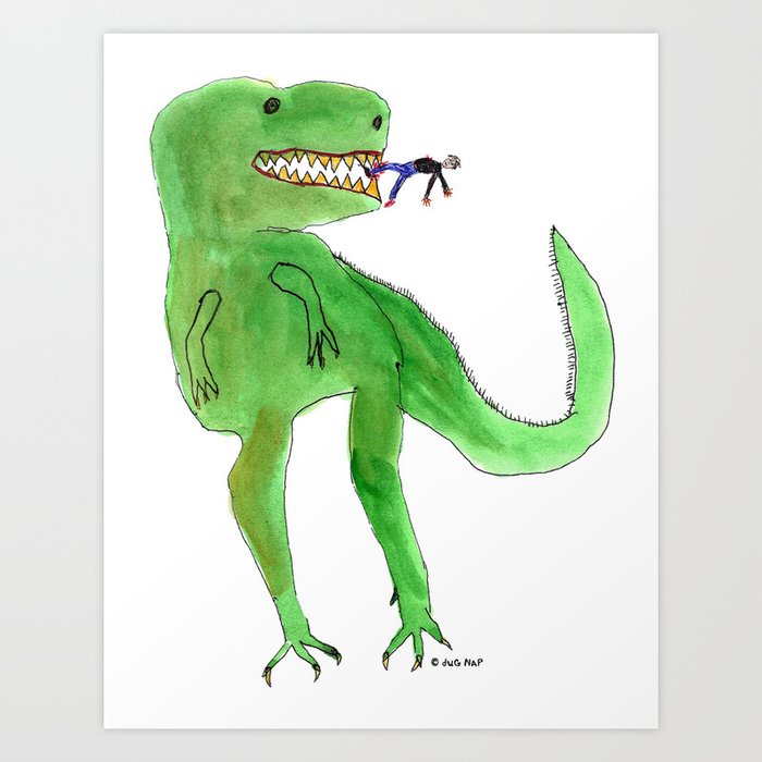 Dinosaur and Tiny Man Art Print