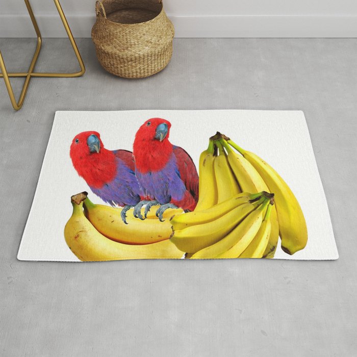 FANCY COLORED RED TROPICAL BIRDS & BANANAS Rug