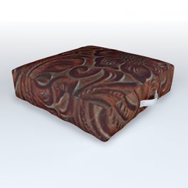 Burnished Rich Brown Tooled Leather Outdoor Floor Cushion