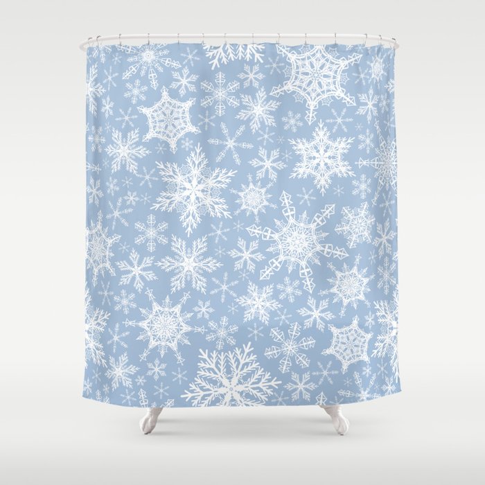 Sky Blue Elegant Snowflakes Shower Curtain