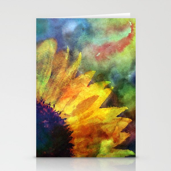 Sunflower Flower Floral on colorful watercolor texture Stationery Cards