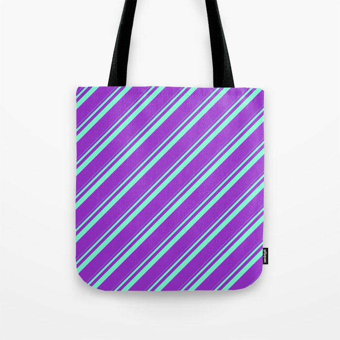 Aquamarine & Dark Orchid Colored Striped/Lined Pattern Tote Bag