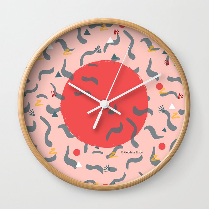 Bright Salmon Squiggle Art Wall Clock