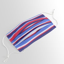 [ Thumbnail: Crimson, Midnight Blue, Royal Blue, and Lavender Colored Striped Pattern Face Mask ]