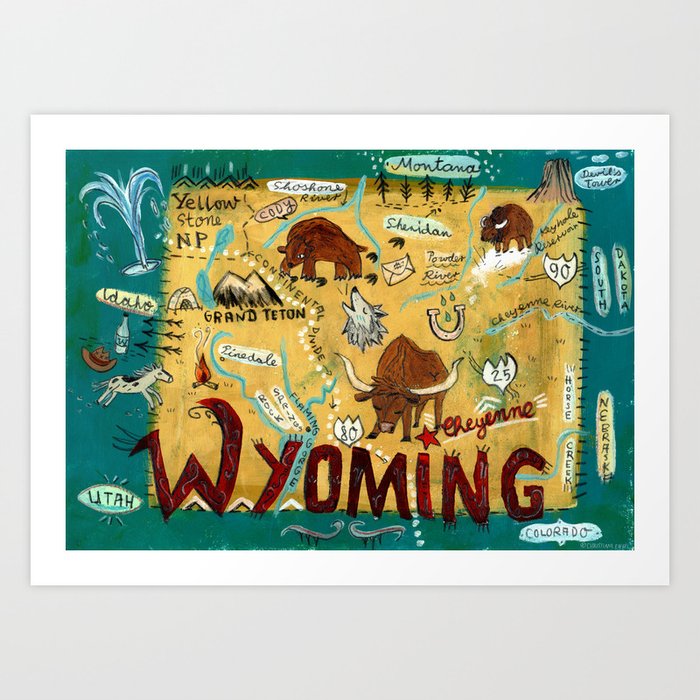 WYOMING map Art Print