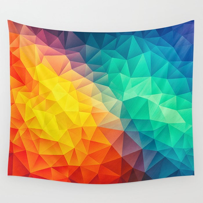 Abstract Polygon Multi Color Cubism Low Poly Triangle Design Wall Tapestry