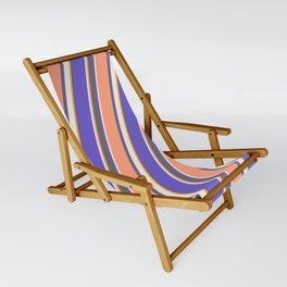 [ Thumbnail: Light Salmon, Dim Grey, Slate Blue, and Beige Colored Lined/Striped Pattern Sling Chair ]