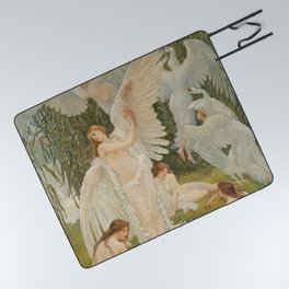 White Swans and the Maidens angelic garden landscape painting by Walter Crane  Picnic Blanket