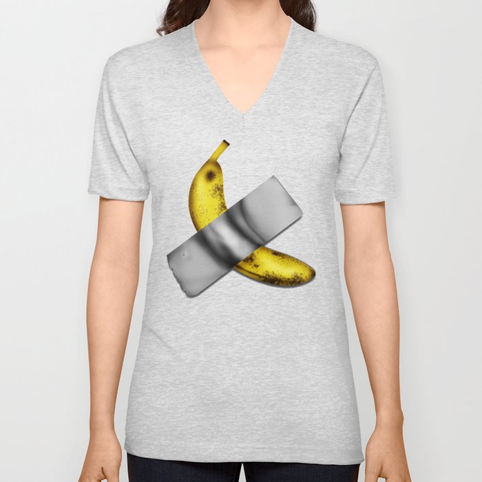 Cheap Version of $120,000 Duct-Taped Banana to Wall Artwork V Neck T Shirt