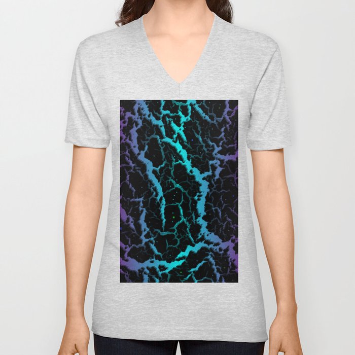 Cracked Space Lava - Purple/Cyan V Neck T Shirt