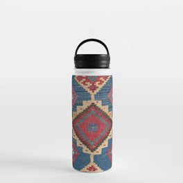 Vintage Woven Kilim II // 19th Century Colorful Royal Blue Yellow Authentic Classic Ornate Accent Pa Water Bottle
