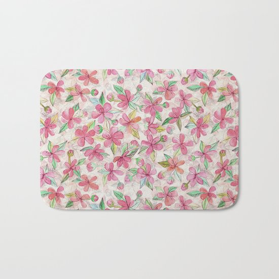 Pink Painted Blossom Pattern Bath Mat