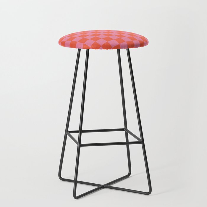 Checkerboard Mini Check Pattern in Hot Pink and Red Orange Bar Stool