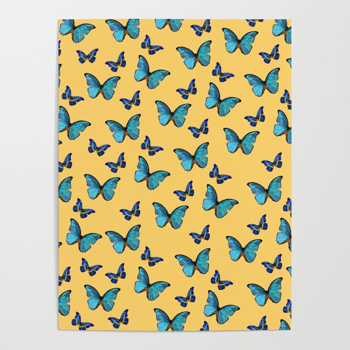 Blue Yellow Butterfly Glam #1 #pattern #decor #art #society6 Poster