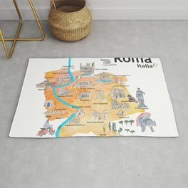 Rome Italy Illustrated Travel Poster Favorite Map Tourist Highlights Rug
