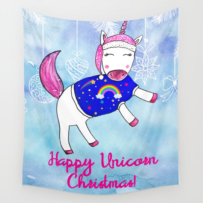 Happy Unicorn Christmas Wall Tapestry By Emmakaufmann Society6