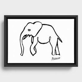 Picasso - Rare Elephant Drawing, Line Sketch Artwork, Prints, Posters, Bags, Tshirts, Men, Wome Framed Canvas
