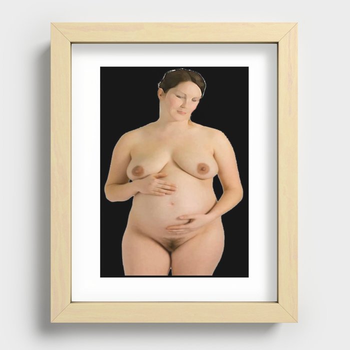 pregnant lady, naked pregnant woman, maternity, water colour art work Recessed Framed Print