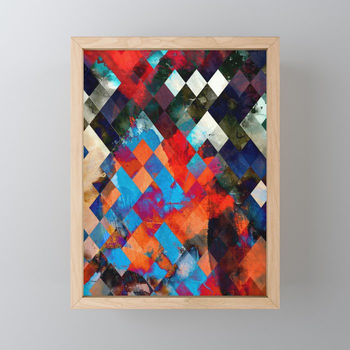 geometric pixel square pattern abstract background in red blue orange Framed Mini Art Print