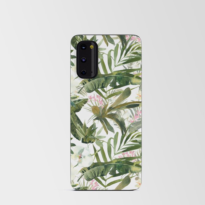 Watercolor pink forest green white orchid tropical floral Android Card Case