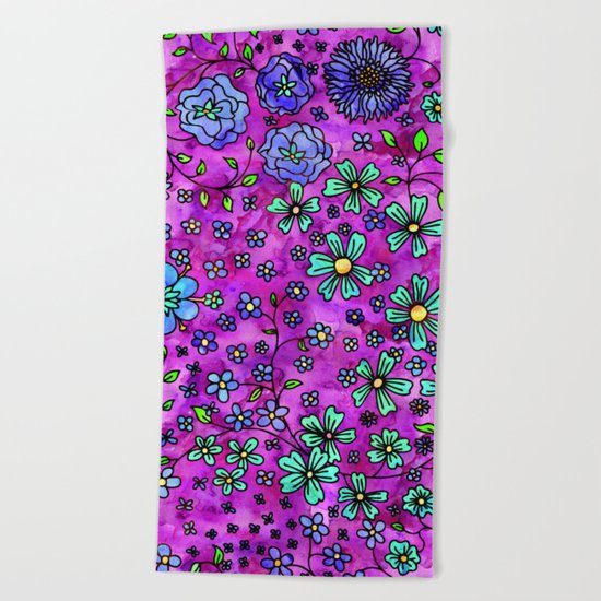 Blue Small Flowers Beach Towel