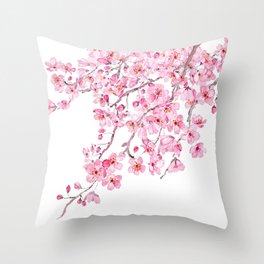 pink cherry blossom watercolor 2020 Throw Pillow