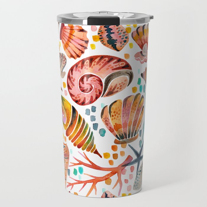 Painted Seashells – Coral & Blue Travel Mug