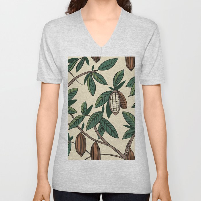 Cocoa plant seamless pattern. Cacao bean. Vintage illustration V Neck T Shirt